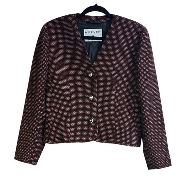 Vintage Jaeger Red Wool Cropped Blazer Tweed Sz 12 80s Corpcore Structured 90s - Picture 1 of 7